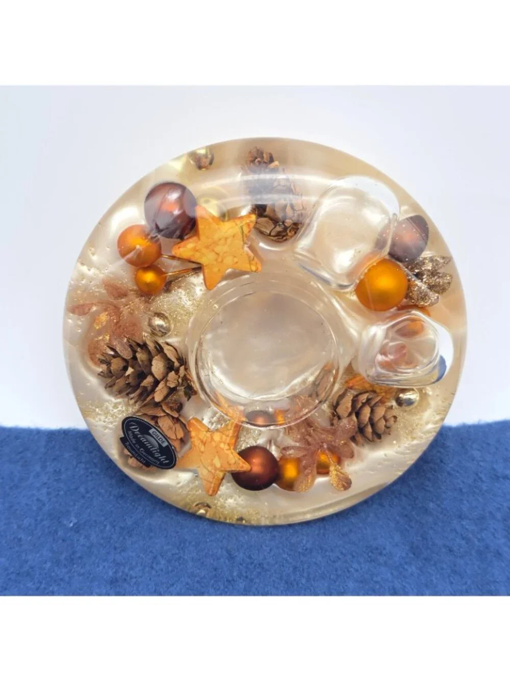 Gilde Dreamlight Germany Glass Tealight Candle Holder Stars Pinecones Primitive